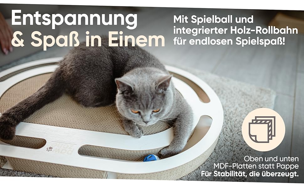 PAWZONE Драбина-крізь-стіну для котів, 72x45 см, двостороння, знімні елементи, іграшки, XXL картон, MDF, біла