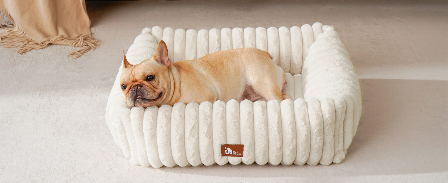 Ортопедичний лежак для собак великих порід, лежанка для собак XL, з м'якою подушкою для шиї, знімний та пральний килимок, з ручками (Бежевий, 109 * 76 * 20 см)