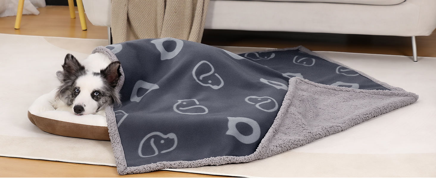 PETTOM Водонепроникний килимок для собак, 127 x 100 см, Sherpa Fleece, для середніх та великих собак, котів, м'який, з подвійним шаром, сірий