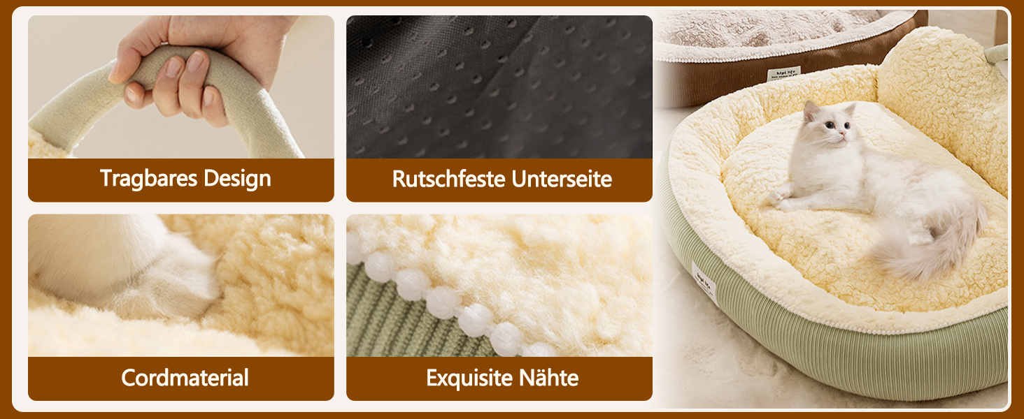 Кругле ліжко для котів Galatée, м'яке, плюшеве, з антиковзною основою (зелене, M)