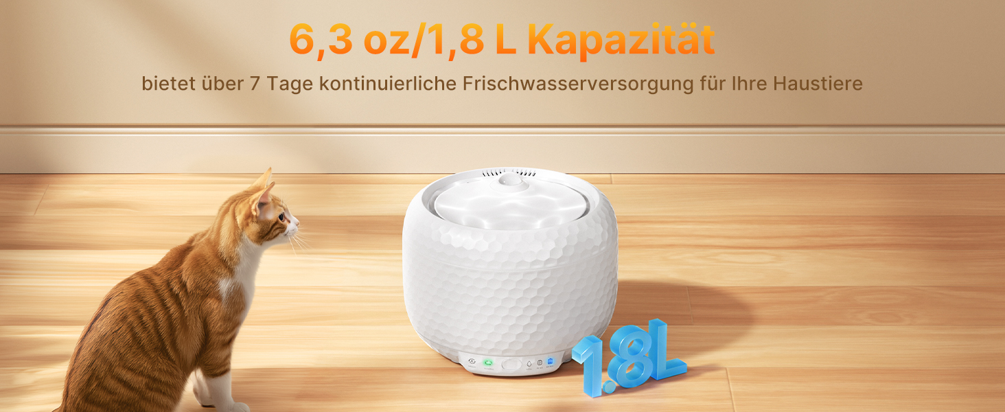 Водяний фонтанчик для котів, 1.8L, з тихим насосом та фільтром з активованого вугілля