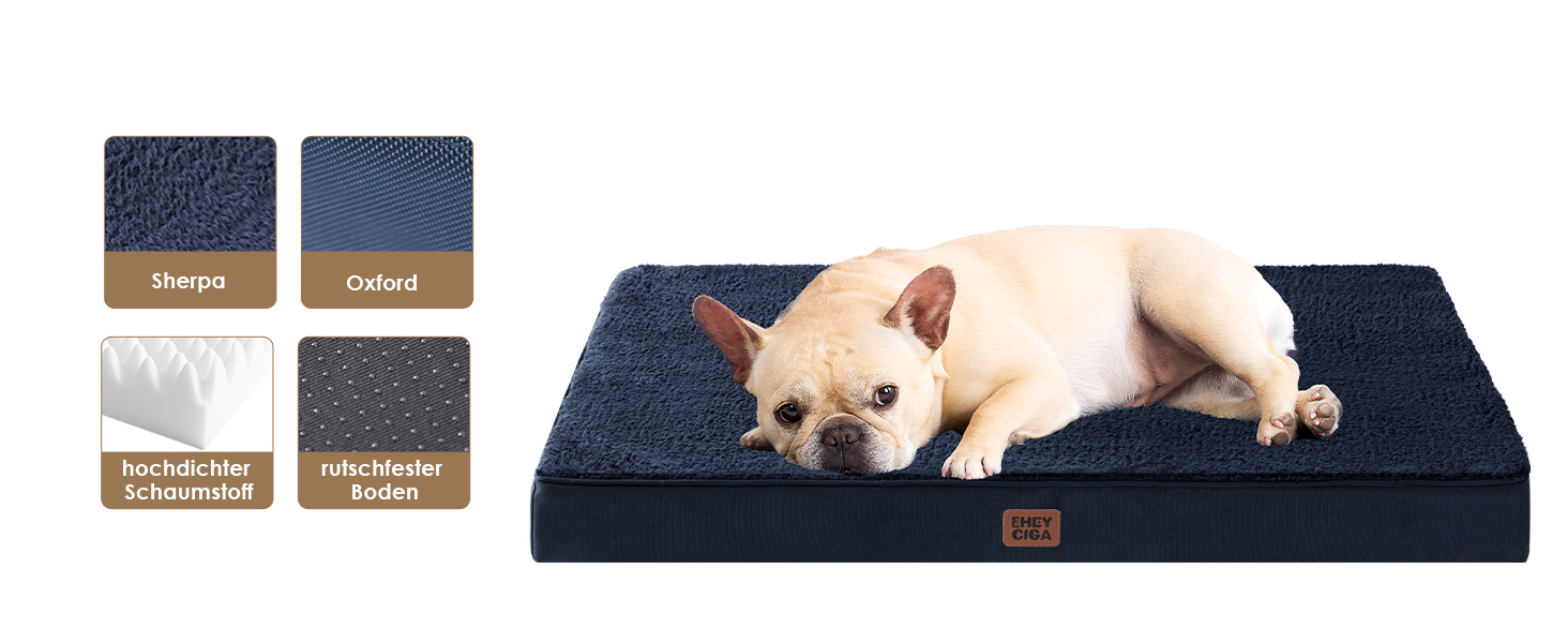 Ортопедичне ліжко для собак середніх порід EHEYCIGA, 89x58x9 см, м'яке, знімний чохол, блакитне