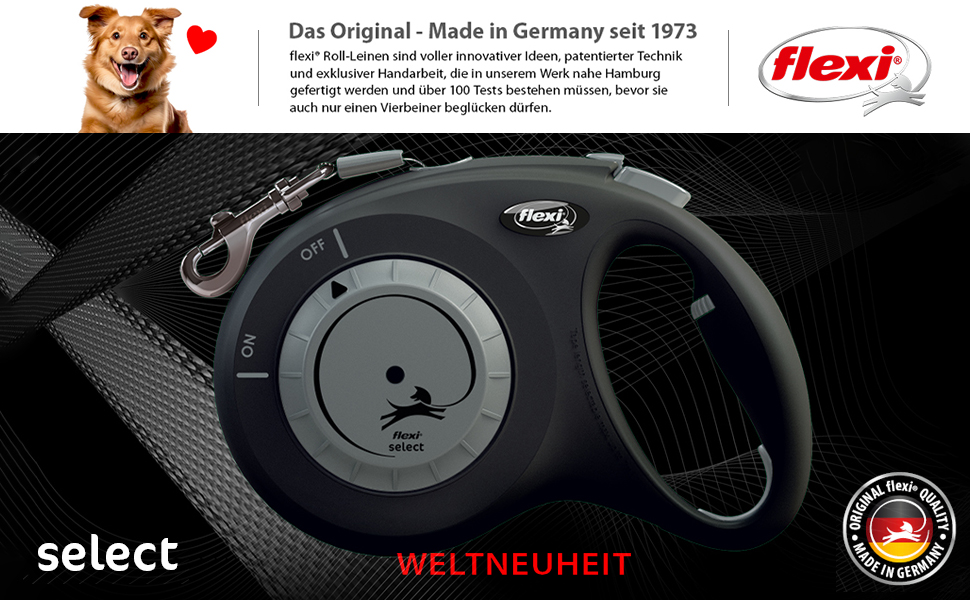 Flexi Select повідок для собак, чорний, 7 м, регулювання 0-7 м, до 25 кг