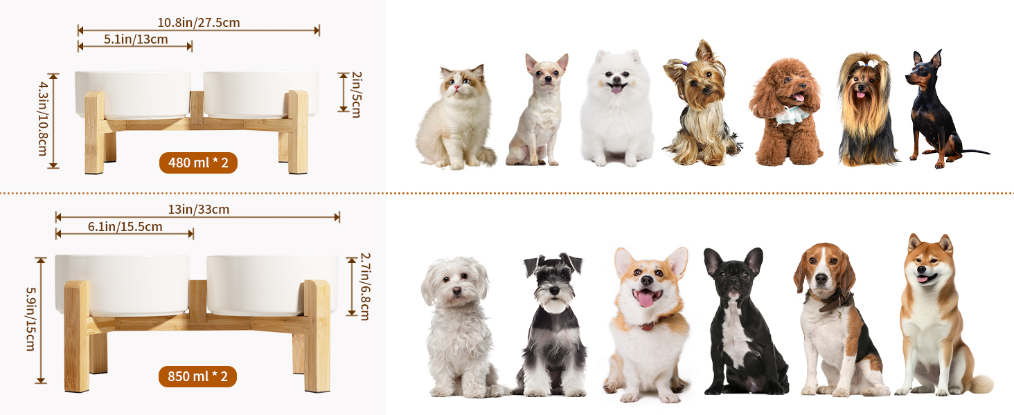 Набір мисок для собак, підняті миски, кераміка, протиковзкий стійкий, 2 шт., 850 мл, білий