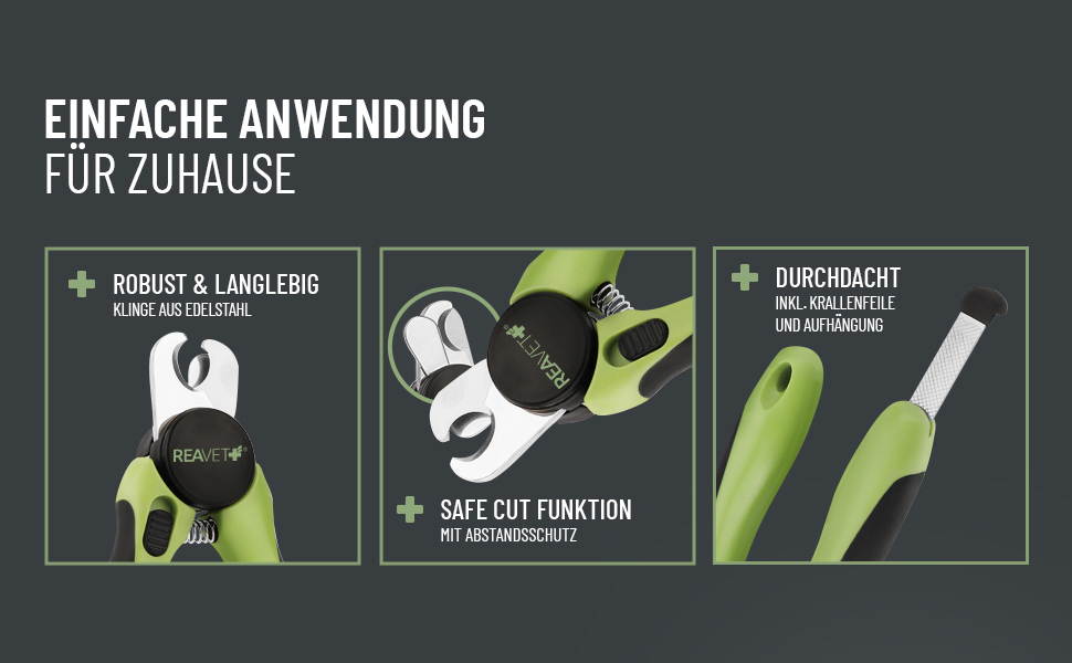 Ножиці ReaVET для обрізання кігтів собак та котів - з пилочкою та обмежувачем | Нержавіюча сталь | Інструмент для догляду за кігтями