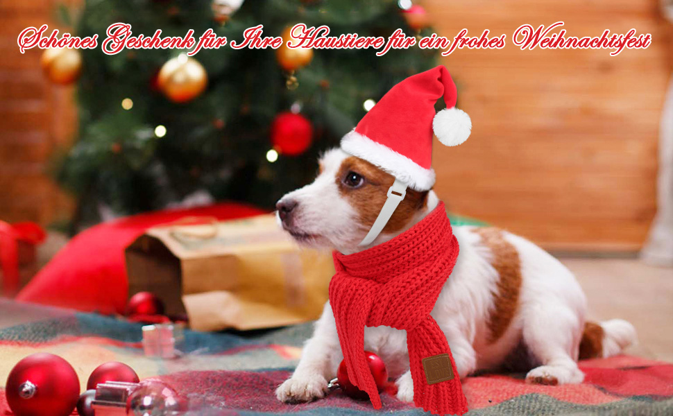 Набір новорічний для собак: шапка та шарф. Новорічний костюм для собак, шапка та шарф для малих, середніх та великих собак. Комплект новорічної шапки та шарфа для тварин.