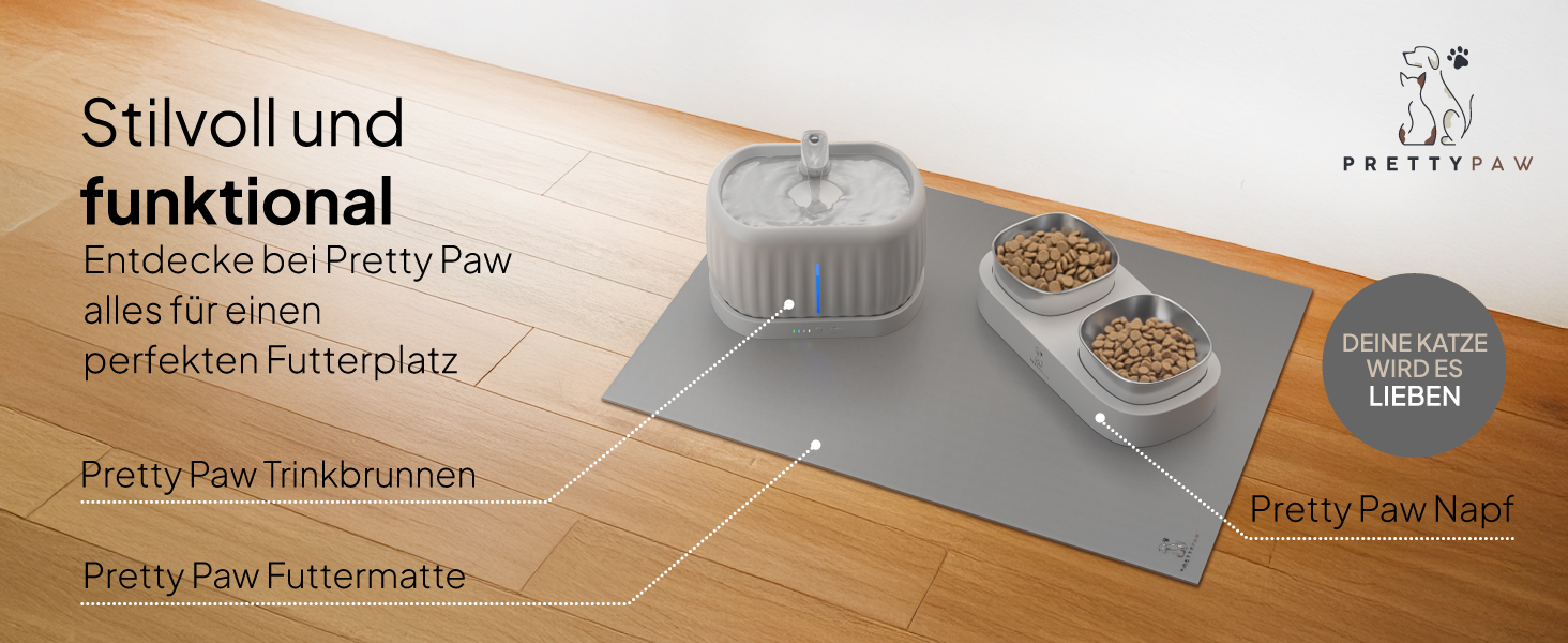 Підкладка під миску для кота Pretty PAW® 60x40 см - аксесуар для фонтану та миски Pretty Paw | неслизька та водонепроникна кормушка, захист підлоги для котів, миски для води та їжі (Сірий, Екстра Широка)