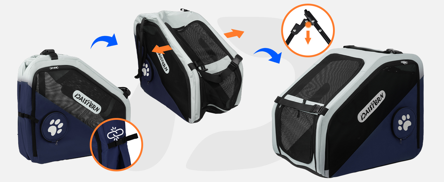 Складана переноска для собак у машину та в подорожі, портативна сумка-переноска для маленьких та середніх собак, швидке складання за 1 хвилину, міцна металева рама, дихаючі сітчасті вікна та зручний доступ (Блакитна)