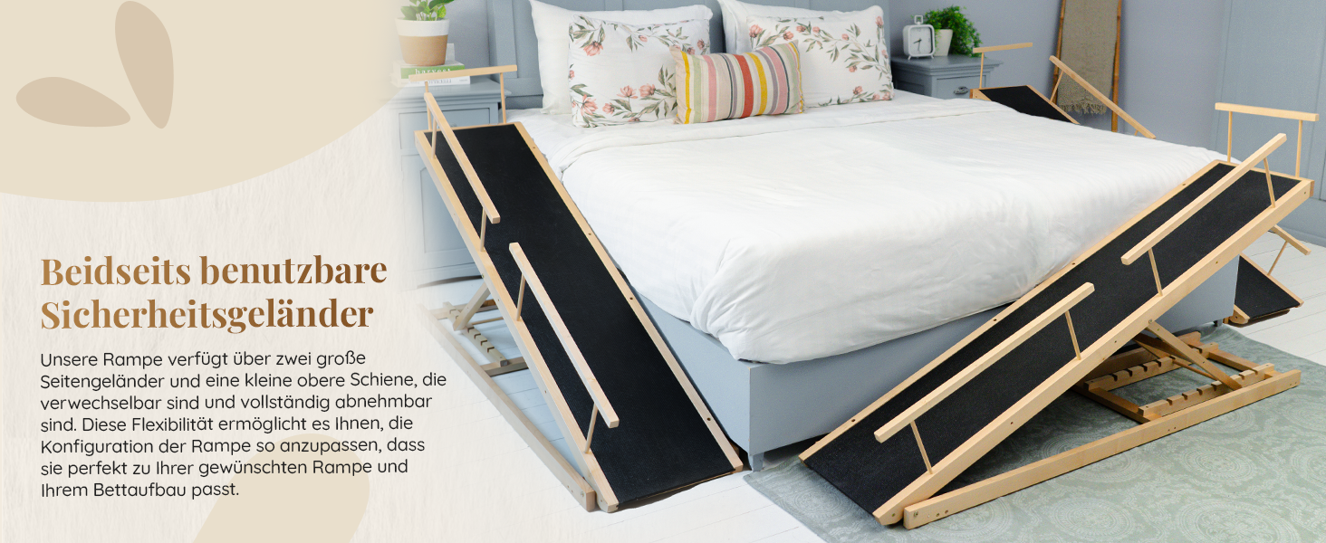 Сходинки для собак PRIORPET з берези з захисним бар'єром - регульована висота до 94.5 см - складаються - антиковзні ручки - для маленьких собак до 23 кг - коричневий (натуральний)