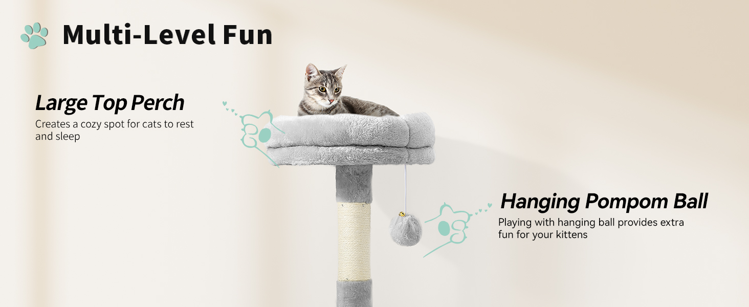 Кігтеточка YITAHOME XXL для котів, 142 см, сірий, з 8 стовпів з сизалю, 3 платформи, 2 печери, гамак, іграшки, кігтешкребок, крізьбаум