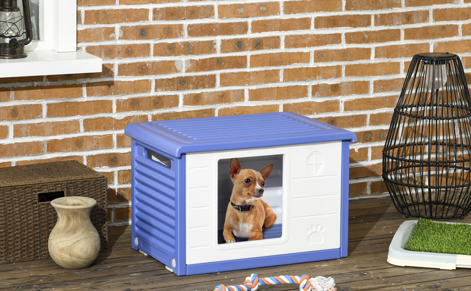 Будка для собак PawHut, пластикова, для вулиці, 60x42x40 см, блакитно-біла