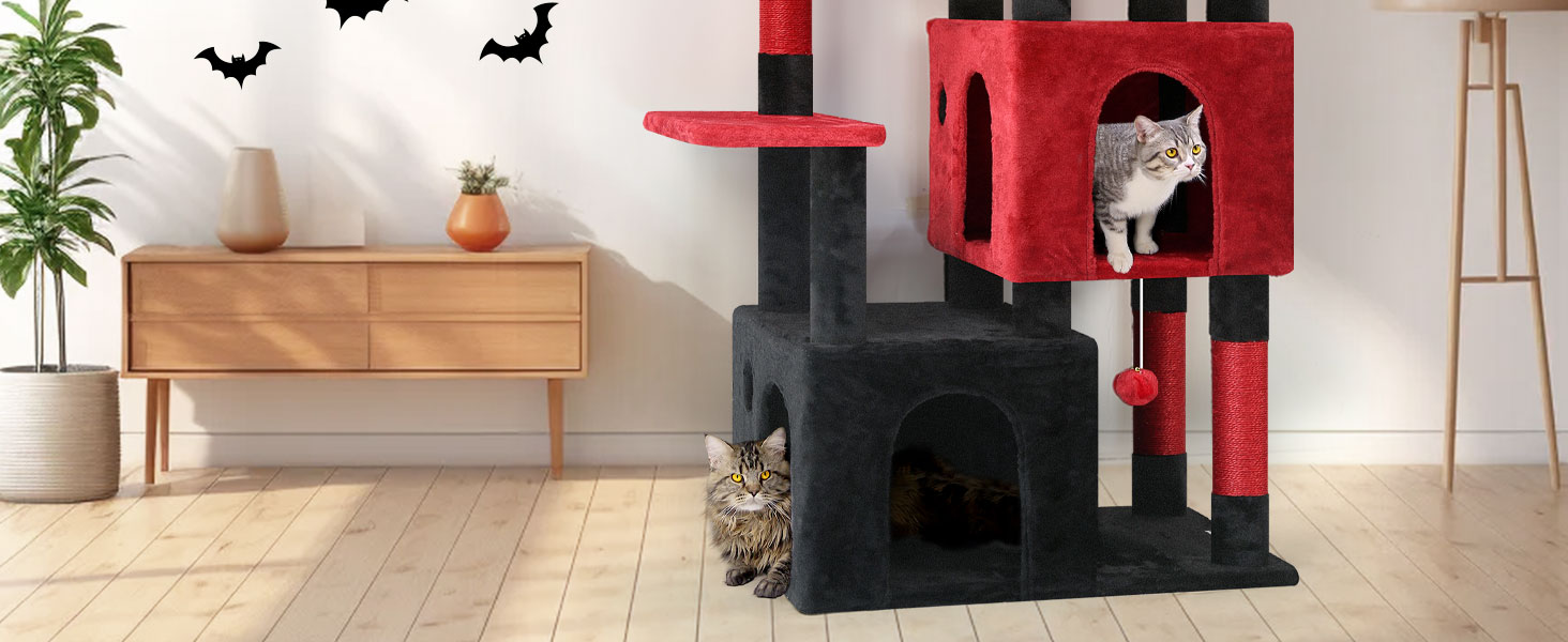 Драбина для котів Globlazer XL, Готичний стиль, сірий, 156 см, з будиночком та кігтеточками