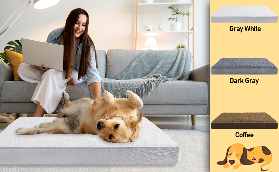 Ортопедичне ліжко для собак Vertupet з Memory Foam, 75x50x8 см, знімний чохол та м'яке подушечка, для великих собак, сіре та біле