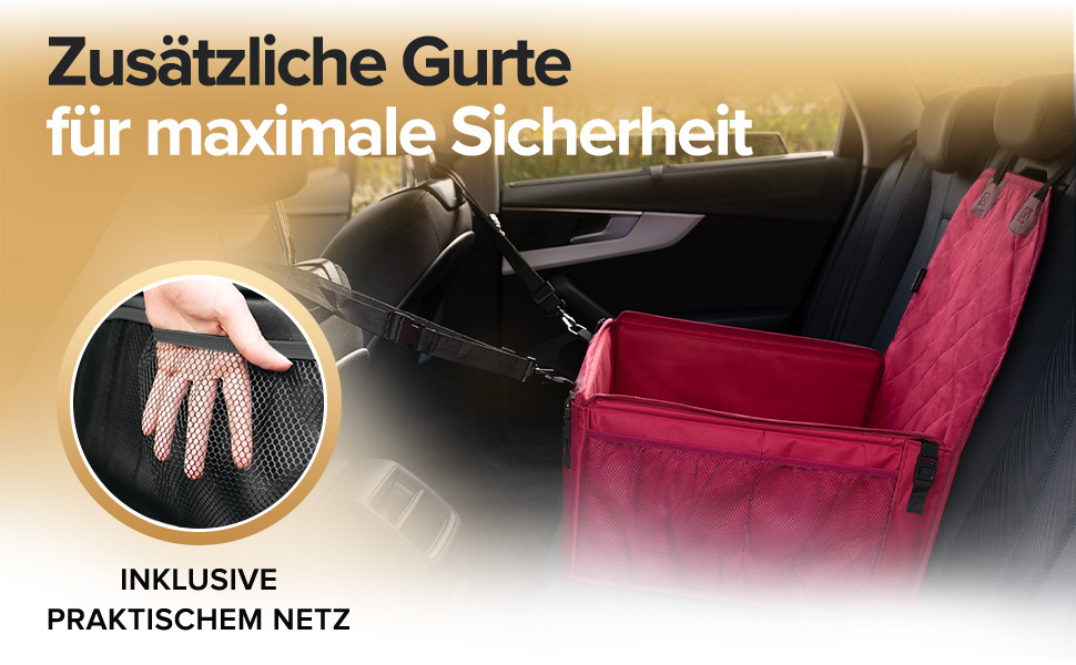 Автокрісло для собак HELDENWERK Extra Stabiler - надійне, водонепроникне, з 5 ременями, для заднього та переднього сидіння (Червоний, Стандартний розмір)
