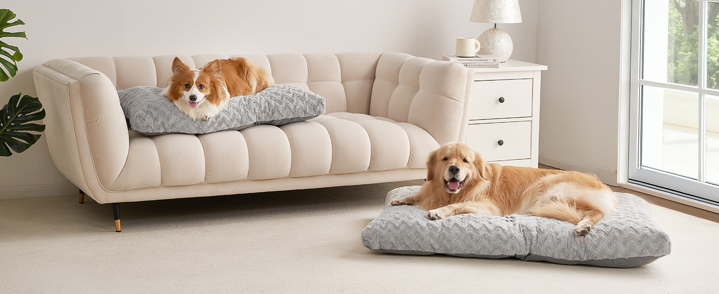 Килимок для собак великих порід, 104x68 см, XL, з штучним хутром та льоном, сірий, 104 x 68 x 10 см