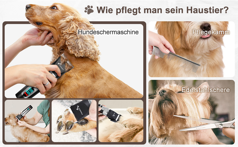 Гімрас 6-в-1 професійна машинка для стрижки собак з набором ножиць, 7000 об/хв, тиха, акумуляторна, для густого хутра, 4-в-1 триммер для лап, срібна