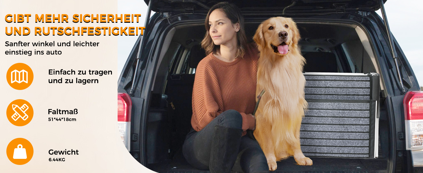 Сходинка для собак у машину: широка, 4 сходинки, з килимом, для великих собак, вантажівок та SUV (підтримка до 100 кг)