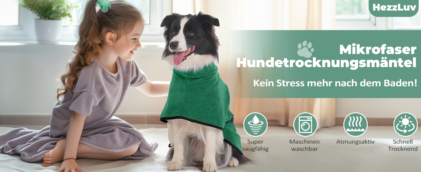 Рушник для собак з мікрофібри, великий, зелений, XXL, швидковисихаючий, з клямками