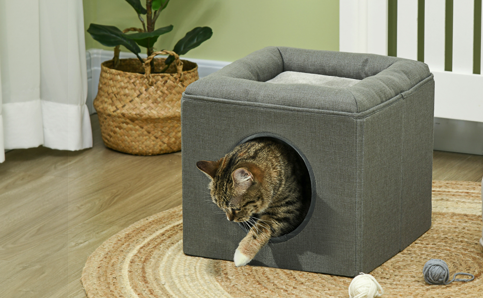 Будиночок для котів PawHut, двоярусний, з подушкою, котяча хатинка для котів до 5 кг, 36,5×36,5×33 см, зелений
