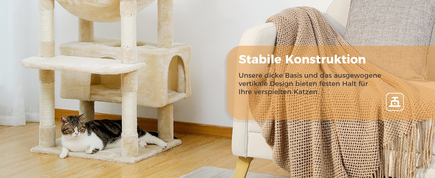 PAWZ Road Дряпка для котів велика, 184 см, 7 стовпів сизалю, гніздо, кошик, для дому, бежевий