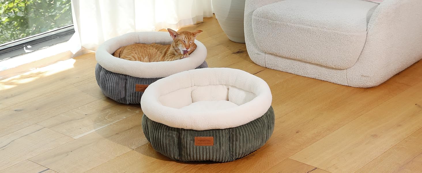 Ліжко для кота FUKUMARU, 48x48x20 см, сіре, м'яке, з бортиками