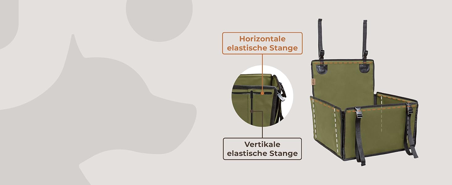 Автокрісло для собак WUGLO Extra Stabiler - надійне автокрісло для малих та середніх собак з 4 ременями кріплення, водонепроникне, колір хакі