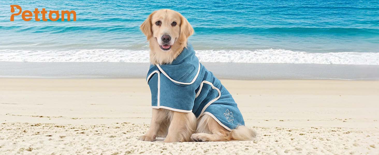 Рушник для собак PETTOM, блакитний, розмір M, мікрофібра, з клямками