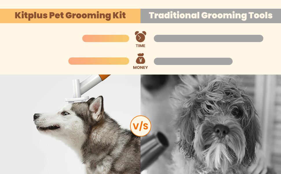 Набір для догляду за собаками Kitplus: 11 інструментів, потужність 12000 Па, LED-дисплей, об'єм контейнера 2 л