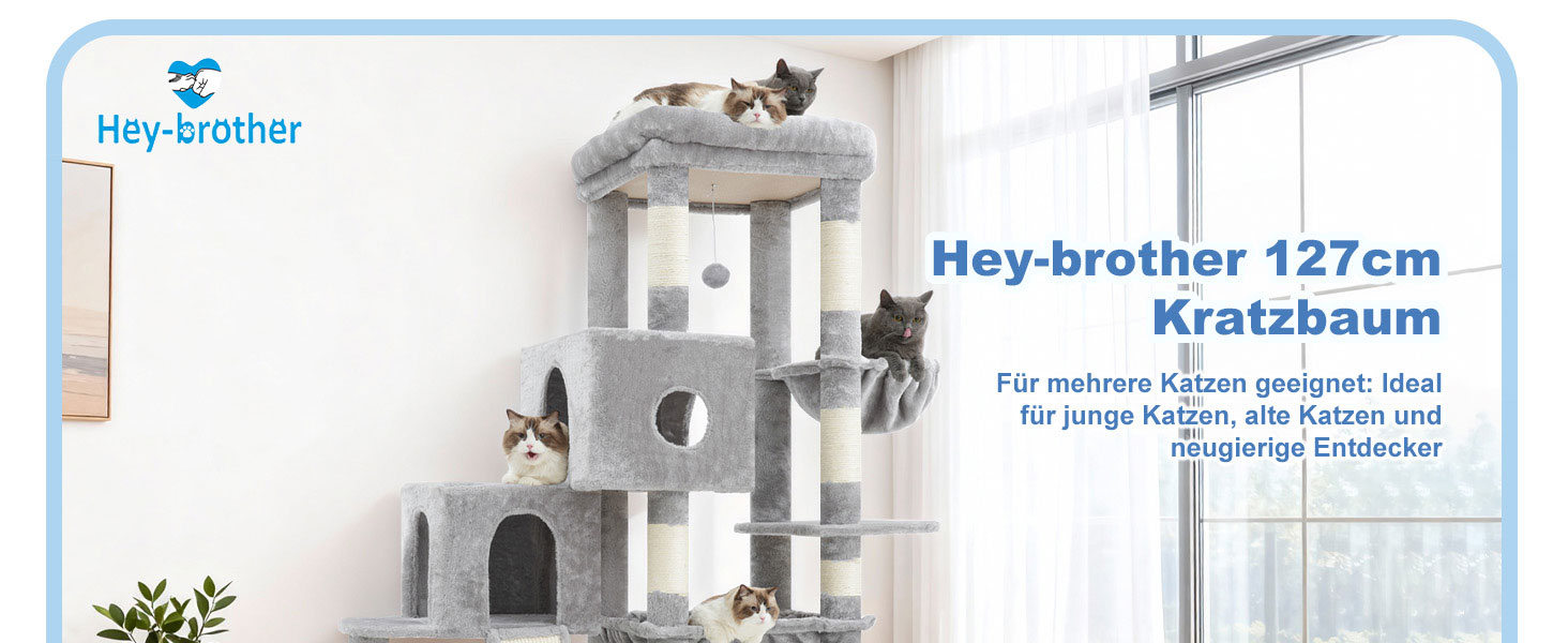 Котячий будиночок Hey-brother Kratzbaum: велика платформа, 2 печери, гамак, сизаль, кошик, 127 см, MPJ071W