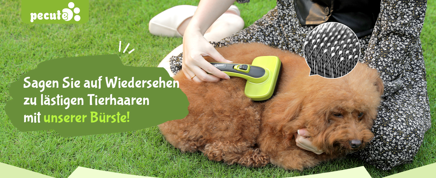 Щітка для собак з довгим хутром Pecute, щітка для котів, щітка для домашніх тварин, самоочисна вичасувальна щітка, гребінець для собак Pecute, м'яко видаляє підшерсток, масажна щітка для догляду за шерстю котів та собак з короткою шерстю