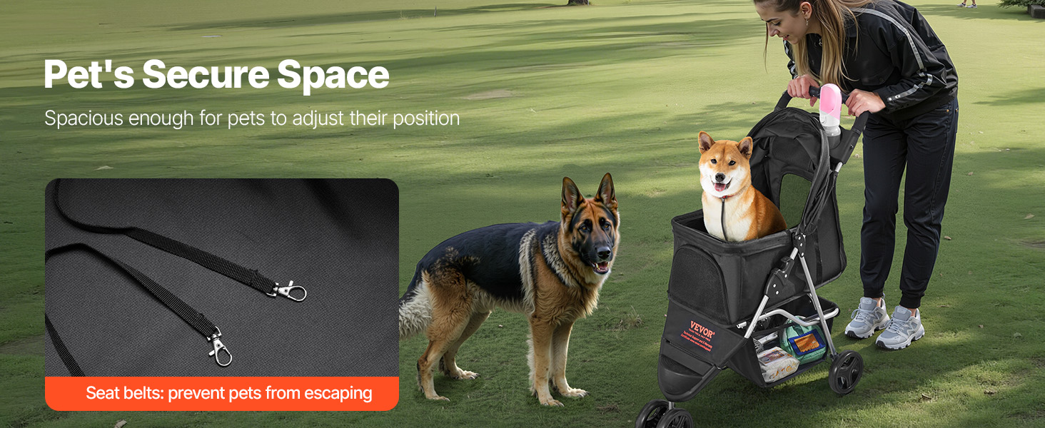 Візок для собак VEVOR, вантажопідйомність 16 кг, складний, для котів та собак, 3 колеса, сітчасті вікна, тримачі для напоїв, гальмо, для маленьких та середніх тварин