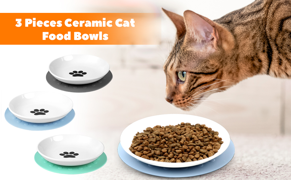 Набір мисок для котів з кераміки (3 шт.) з антиковзкими килимками, миски для корму котів, собак, кроликів, керамічні миски для їжі