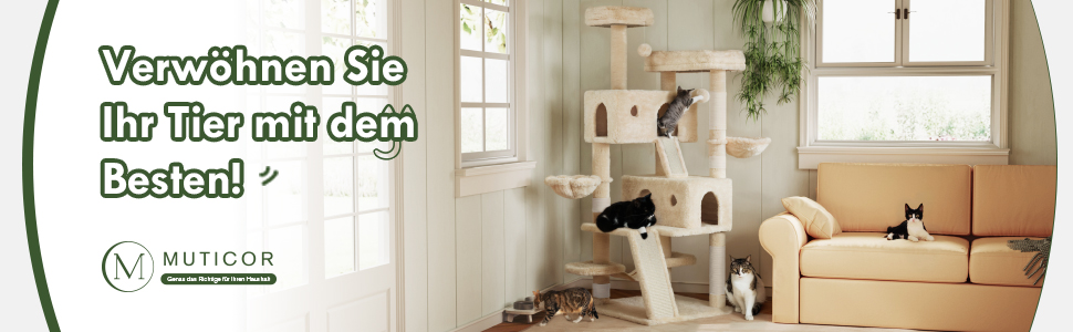 Декілька рівнів, гамак та кошики: кігтеточка MUTICOR для великих котів, 168 см, бежева