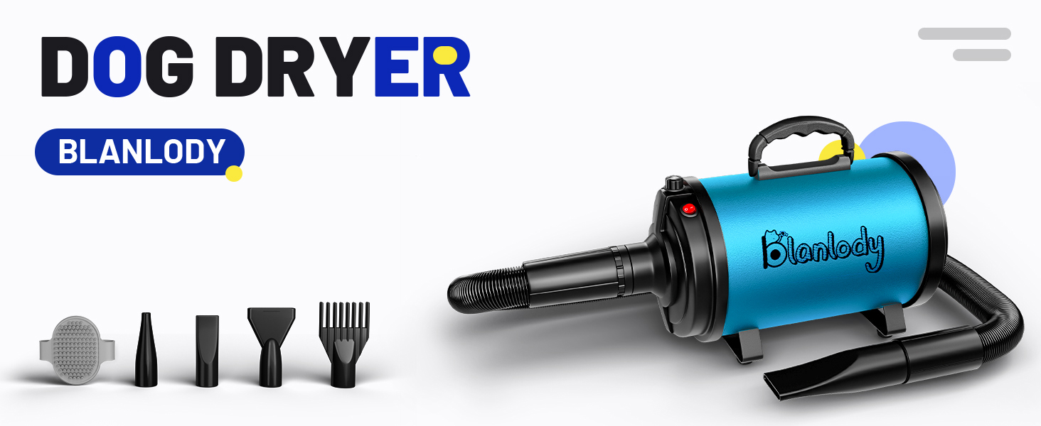 Фен для собак Blower - тихий, 4.5 PS / 3200W, регульована швидкість, з набором насадок (4 шт.), синій