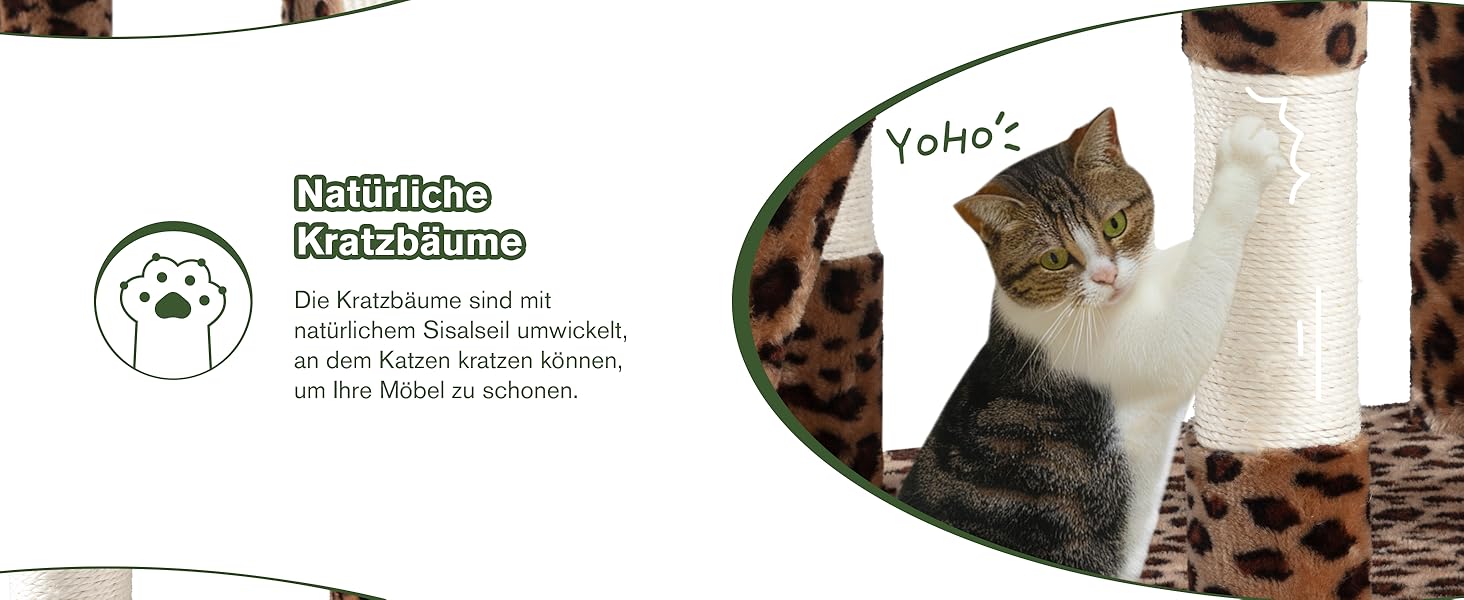 Котячий будиночок MUTICOR з когтеточкою, 206 см, великий, багатоярусний, з гамаком, для великих котів, з плюшем, з широкою основою (леопардовий принт)