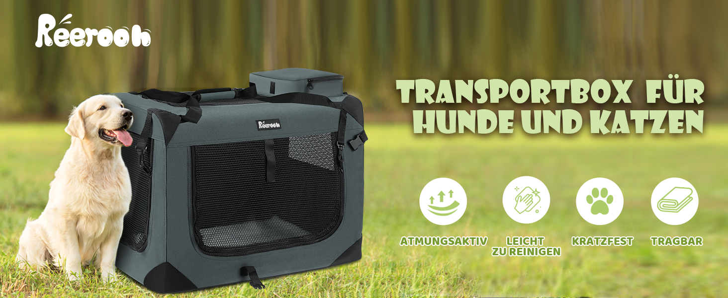 Транспортна переноска для собак та котів Reerooh XL, 81x58x58 см, складана, з мискою, для подорожей