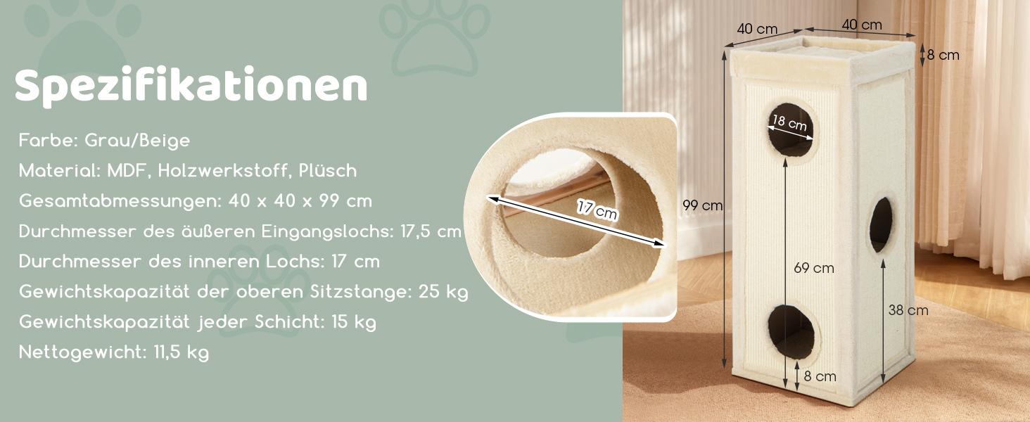 Кігтеточка-будинок Costway 4-ярусна для котів, з будиночками та ігровим майданчиком, сірого кольору, до 25 кг