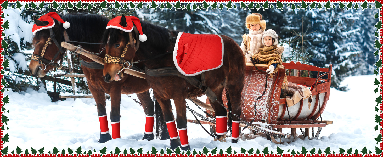 6 шт. новорічні підкови для коней, гільзи для ніг з штучним хутром, шапка Санти для коней, костюм для коня, новорічний декор для коней, аксесуари для костюмів