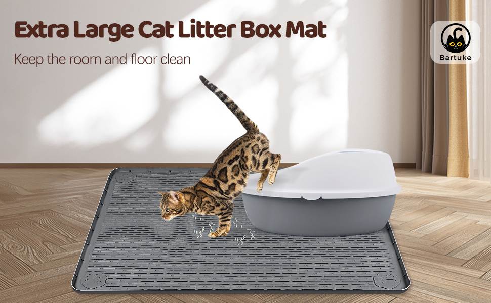 Килимок для котячого туалету Bartuke Katzenklo Matte, великий розмір 101 x 71 см, силіконовий, для контролю розсипання, м'який для лап котів, легко миється (Зелений)