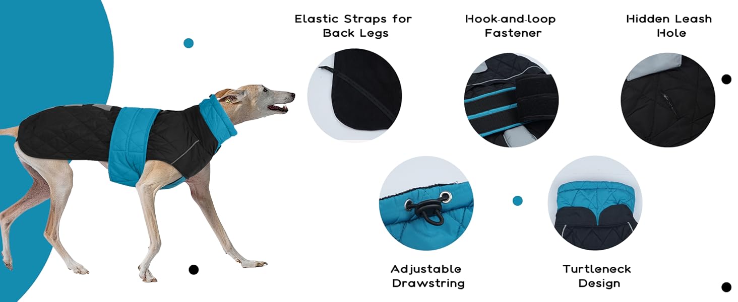 Тепла куртка для грейхаундів та інших породистих собак, флісова підкладка, блакитна