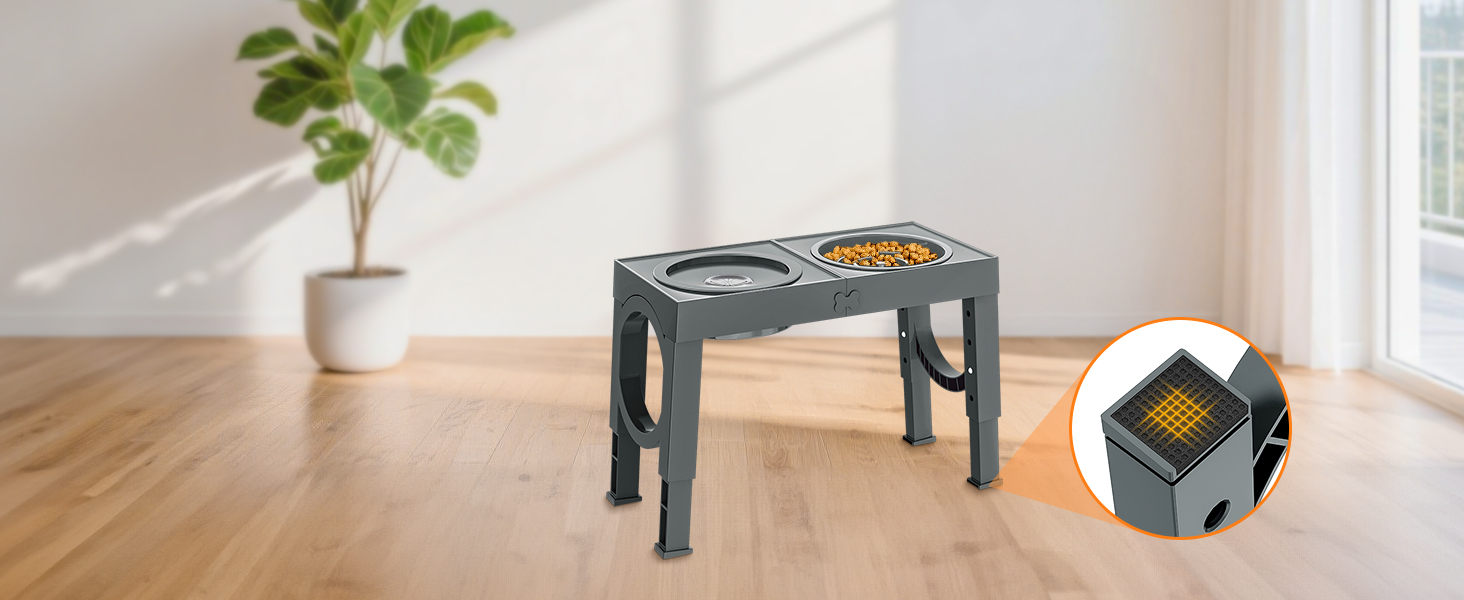 Набір мисок для собак X-BEN 3-в-1: миска для води з захистом від пролиття 1.4L, миска від захлипування 1L, годівниця з 5 рівнями регулювання висоти, для середніх та великих собак, антиковзаюча, сіра