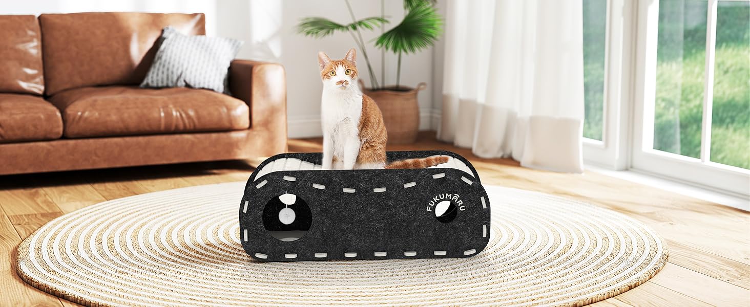 Кішка Будиночок FUKUMARU: Двошарове ліжко-печера з філцу, beige