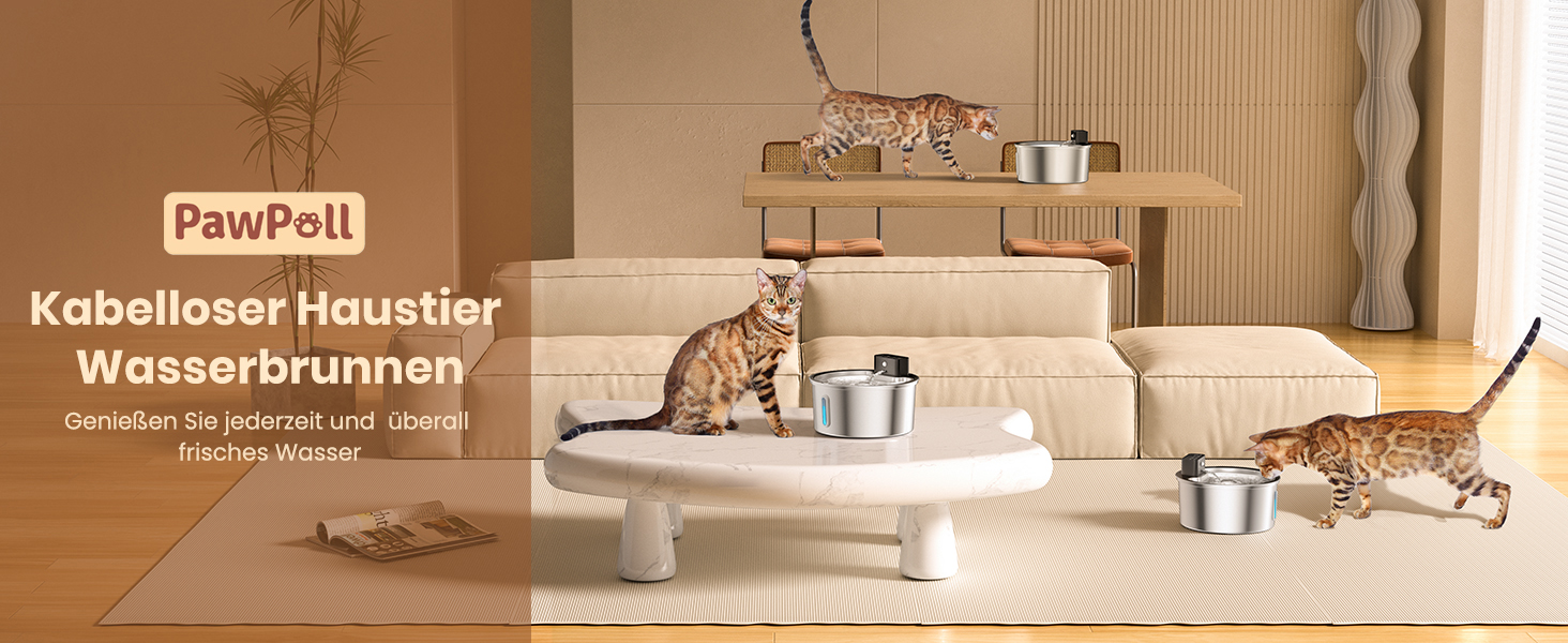 Качалка для котів PawPoll з датчиком руху, акумулятор 4200mAh, 3.2L, нержавіюча сталь, LED, тиха помпа, легко миється