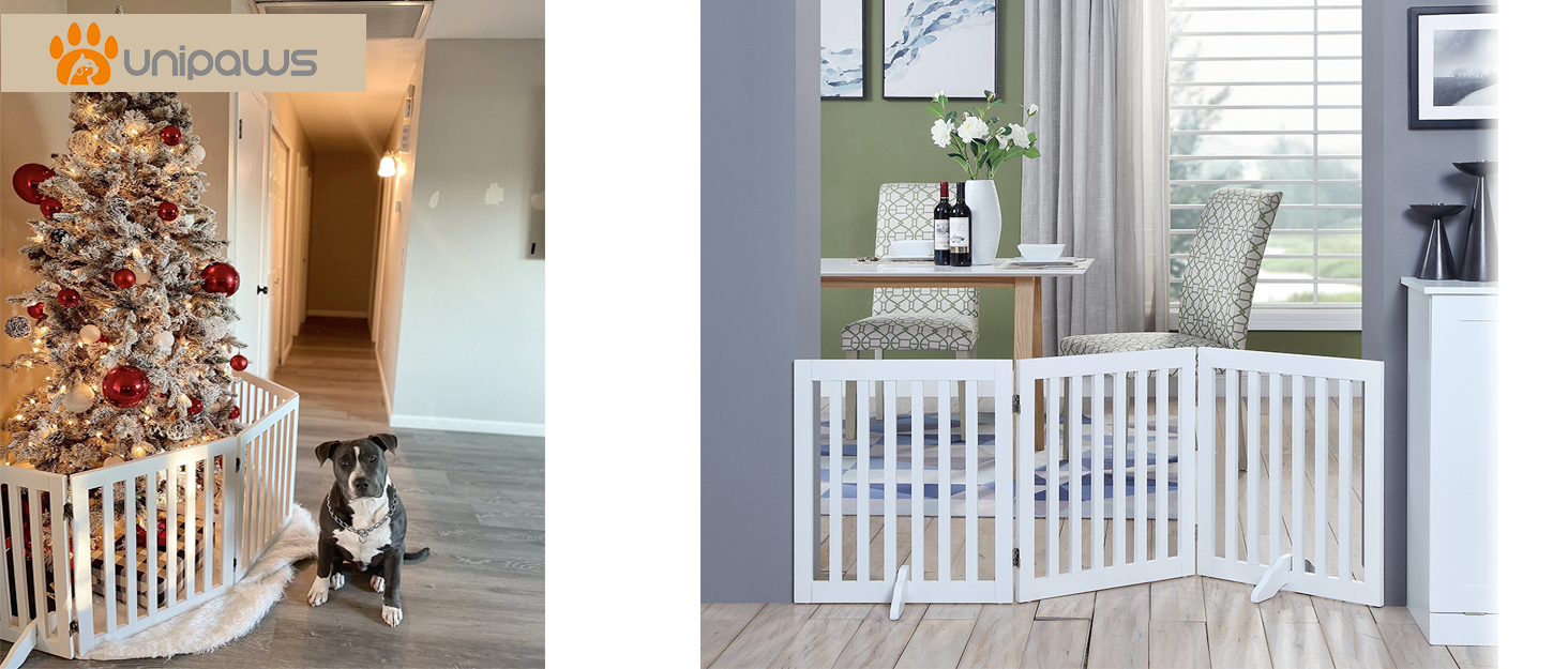Захисний бар'єр для собак Unipaws - відбійник для сходів без свердління, дерев'яне дитяче ворота, білий (4 елементи, 61 см) 204 x 61 см