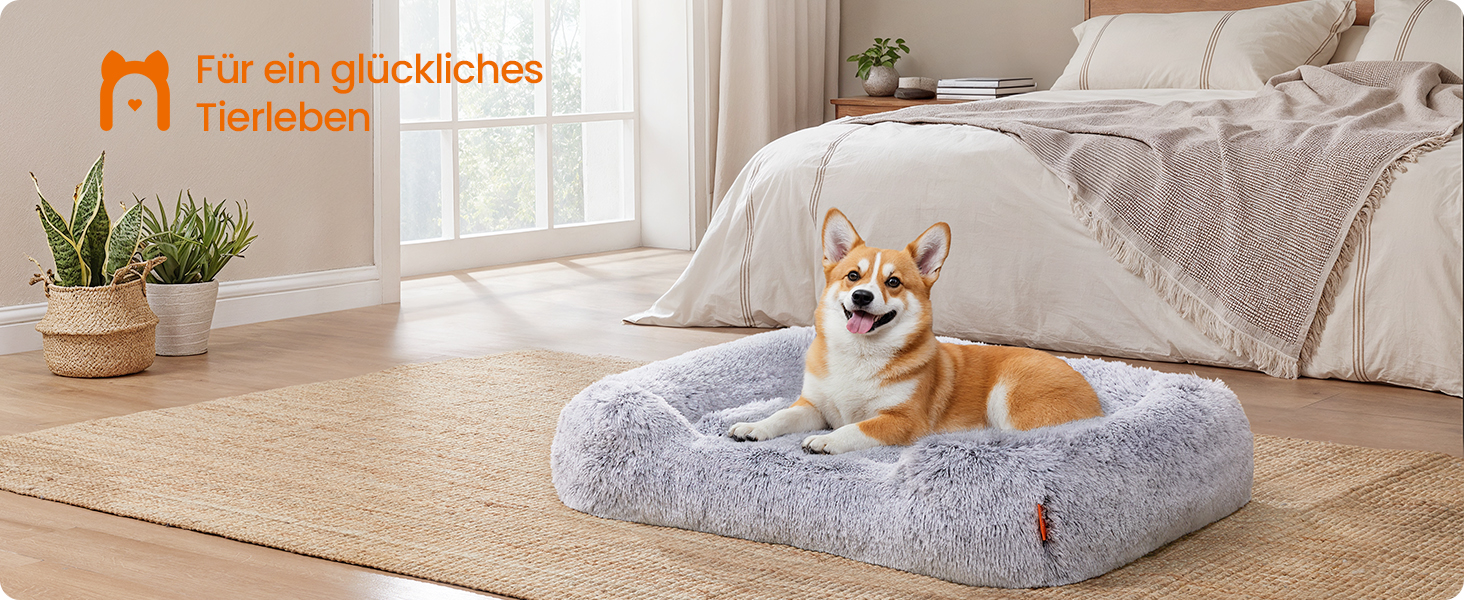 Ліжко для собак Feandrea, 71 x 55 x 18 см, м'яке, з піднятими бортиками, знімний чохол, колір Ombré Grey