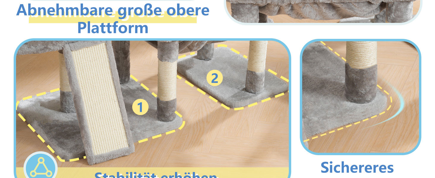 Котячий будиночок Hey-brother Kratzbaum: велика платформа, 2 печери, гамак, сизаль, кошик, 127 см, MPJ071W