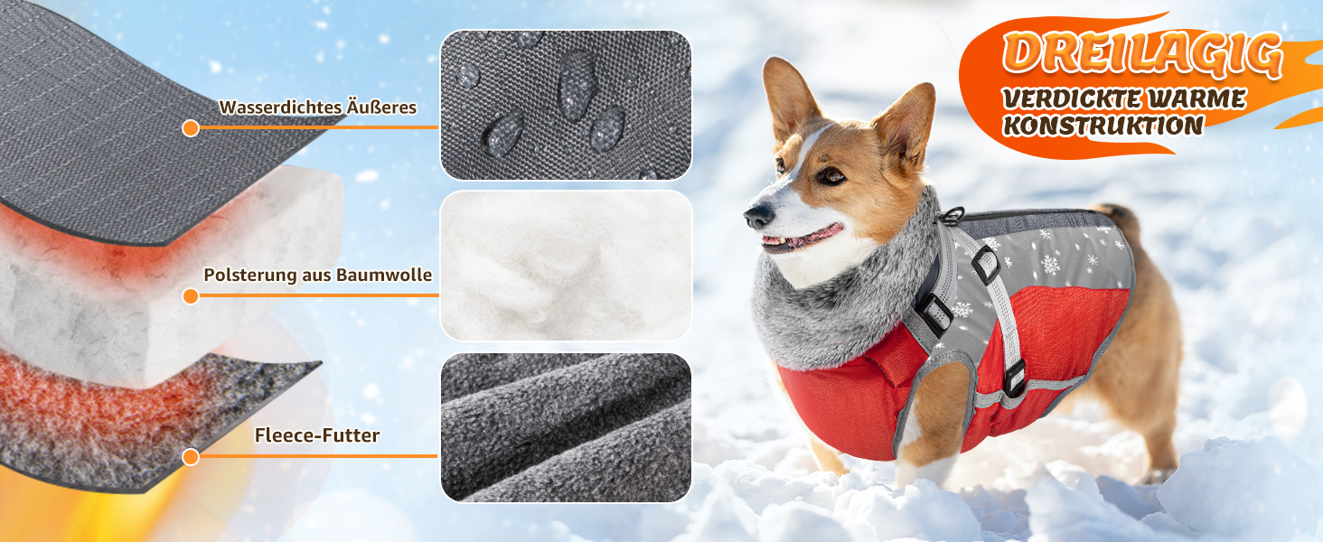 Водонепроникний теплий зимовий одяг для собак - флісова куртка з отвором для шлейки (XL, Червоний)
