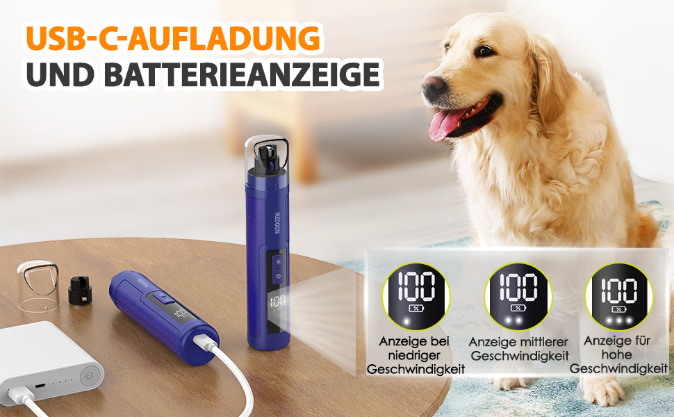 Шліфувальник для собак Profi Krallenschleifer: 3 швидкості, 4 LED-лампи, тихий, акумуляторний, для великих, середніх та маленьких собак (блакитний)