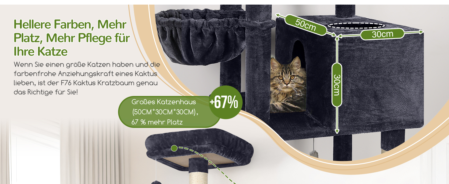 Драбина для котів Globlazer Kaktus XXL 195 см з 2 будиночками, 2 стійками, великою гамаком 50*33 см, кошиком. Стабільна велика драбина для котів, дорослих, відпочинку та ігор в приміщенні (F76).