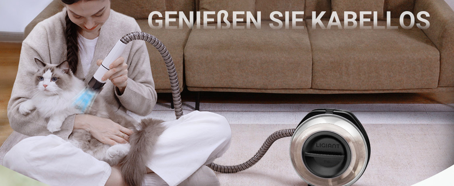 Бездротовий пилосос для собак T10 Pro 7-в-1: догляд, стрижка, точилка для кігтів, щітка. Великий контейнер 2.2л. Ідеально для прибирання шерсті вдома, в авто та на вулиці. Чорний та білий.